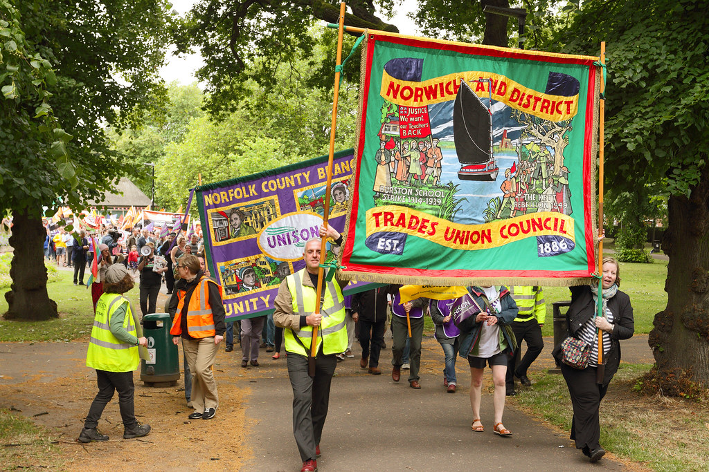 Public sector strike march leaves Chapelfield Gardens to march through Norwich City centre